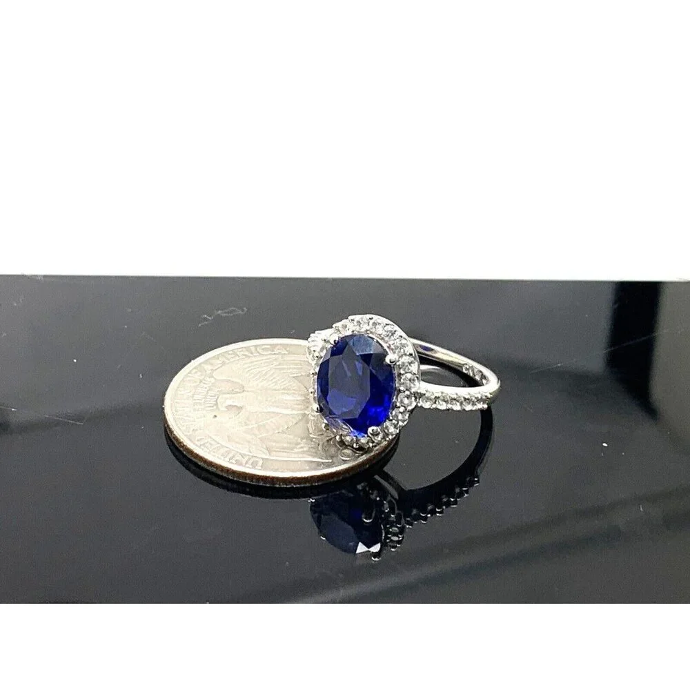 Engagement Ring 10k White Gold Blue Oval Cubic Zirconia Women's Jewelry …